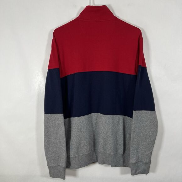 Chaps 1/4 Zip Pullover Sweatshirt Mens Size Medium Red Navy Colorblock NWT - Picture 10 of 12